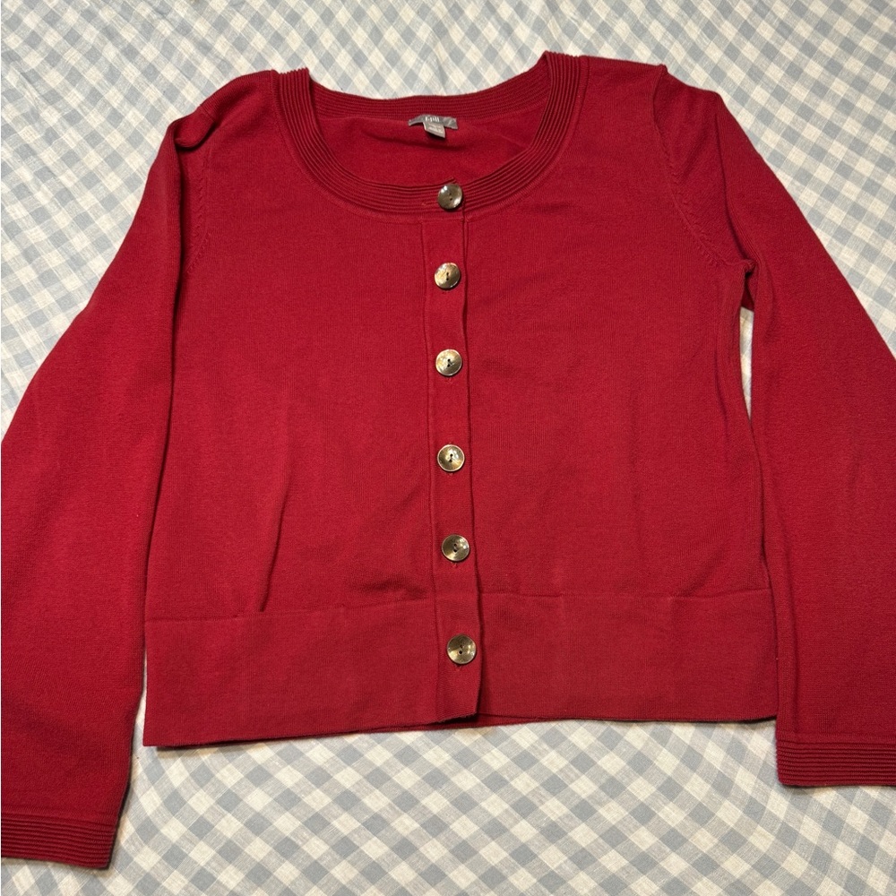 Chic Red Cardigan with Gold Buttons
